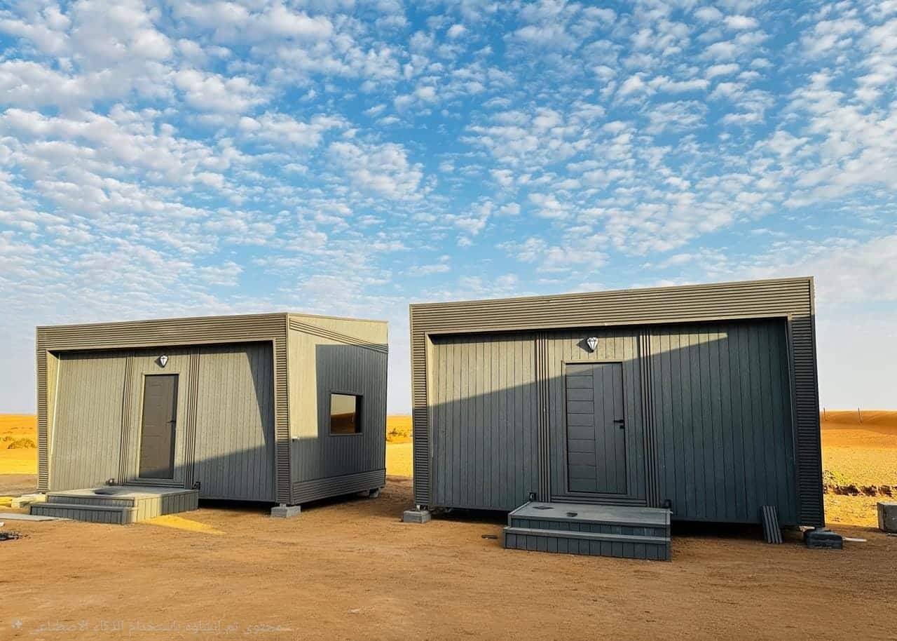Modern Grey Sandwich Panel Desert Cabins Modern grey sandwich panel prefab cabins installed in a desert outdoor site