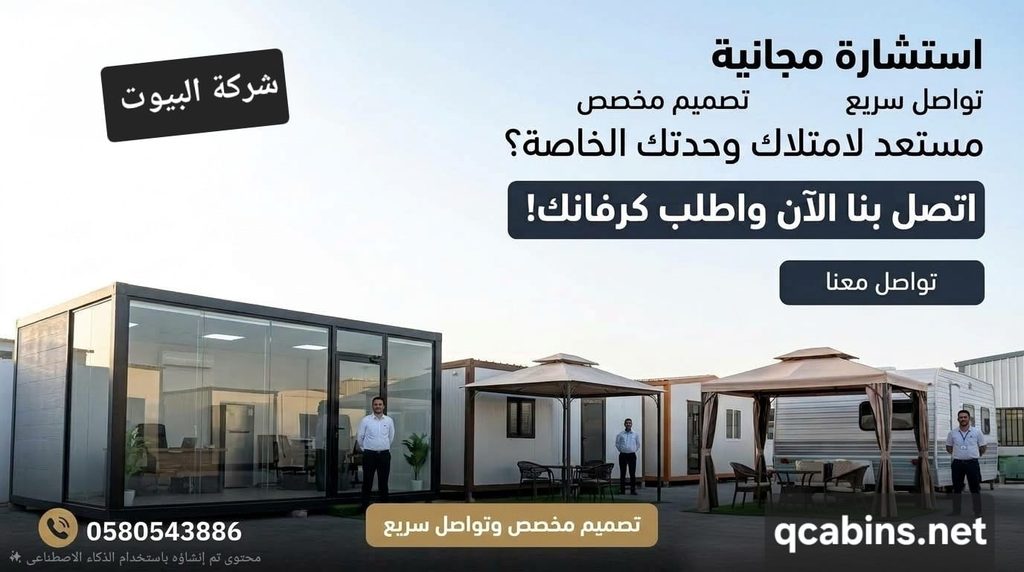 بنر تواصل واستشارة مجانية لطلب كرفانات ومكاتب ,ومنتجات الغرف الجاهزة من شركة البيوت