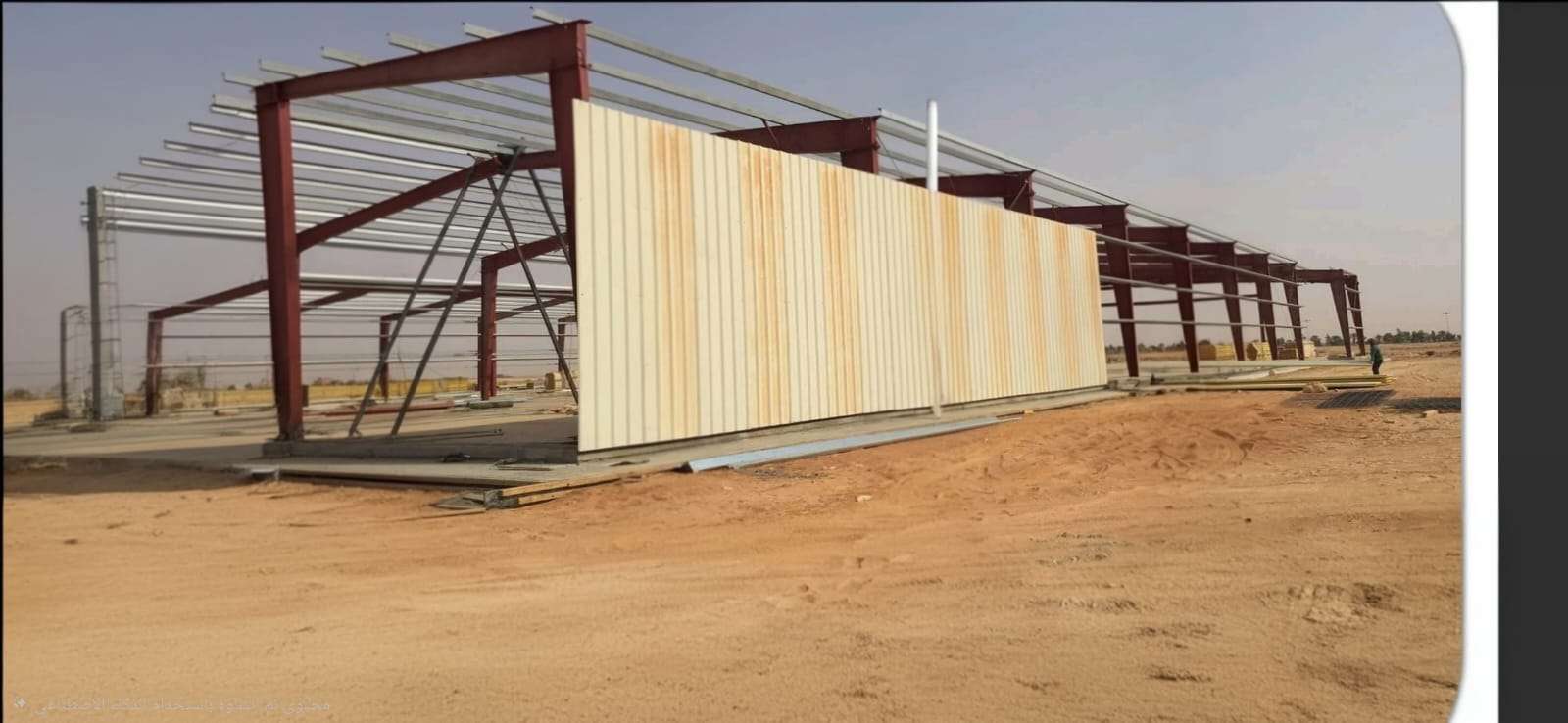 Steel frame installation for modular site office and storage facility in Riyadh