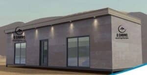 Prefabricated cement board porta cabin with modern grey finish and glass windows