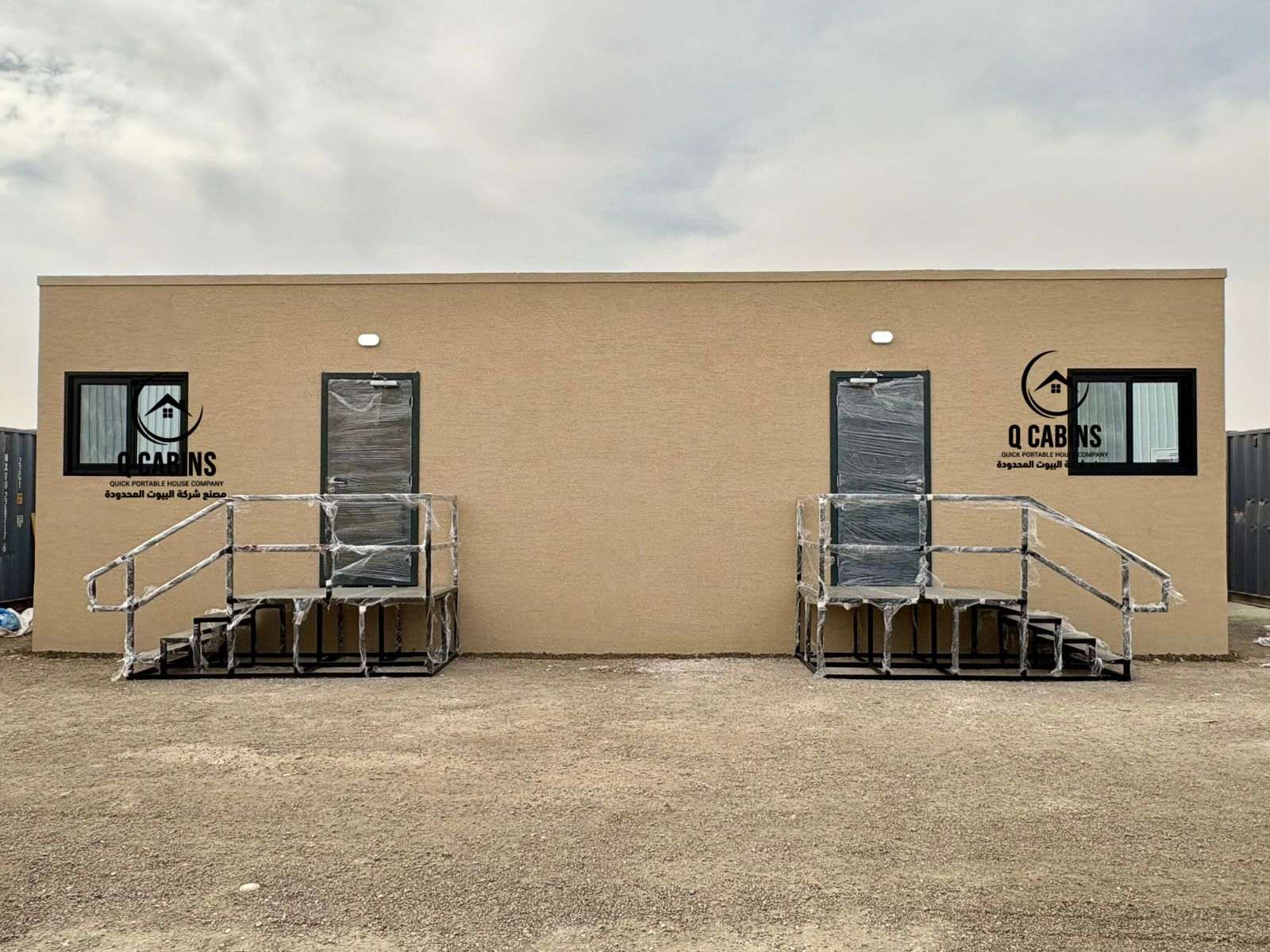Symmetrical exterior layout of a prefab cement board porta cabin unit.