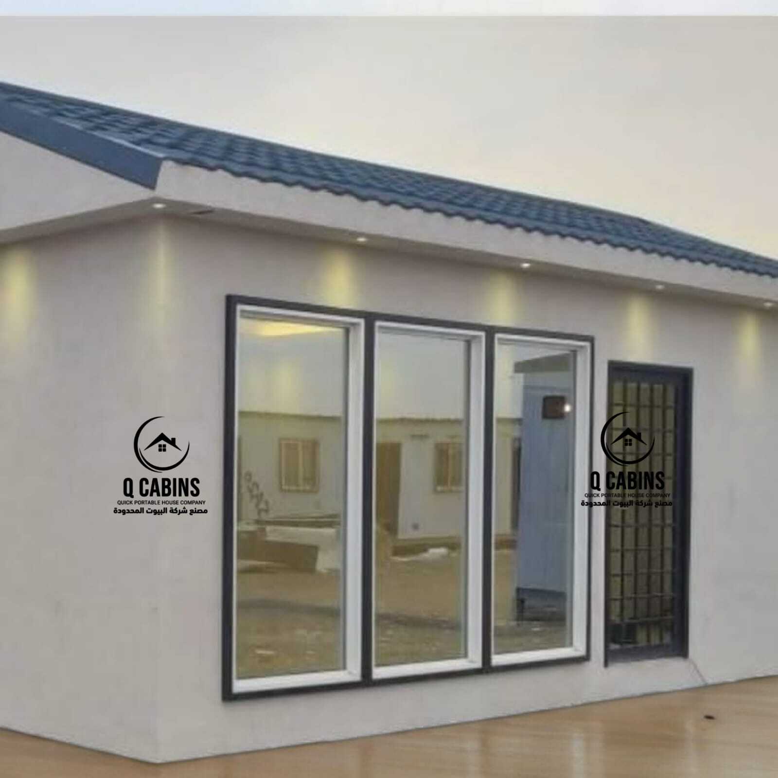 Prefab Cement Board Porta Cabin with symmetrical front windows and entrance door