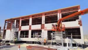 Two-story prefabricated site office construction with heavy steel structure in Riyadh