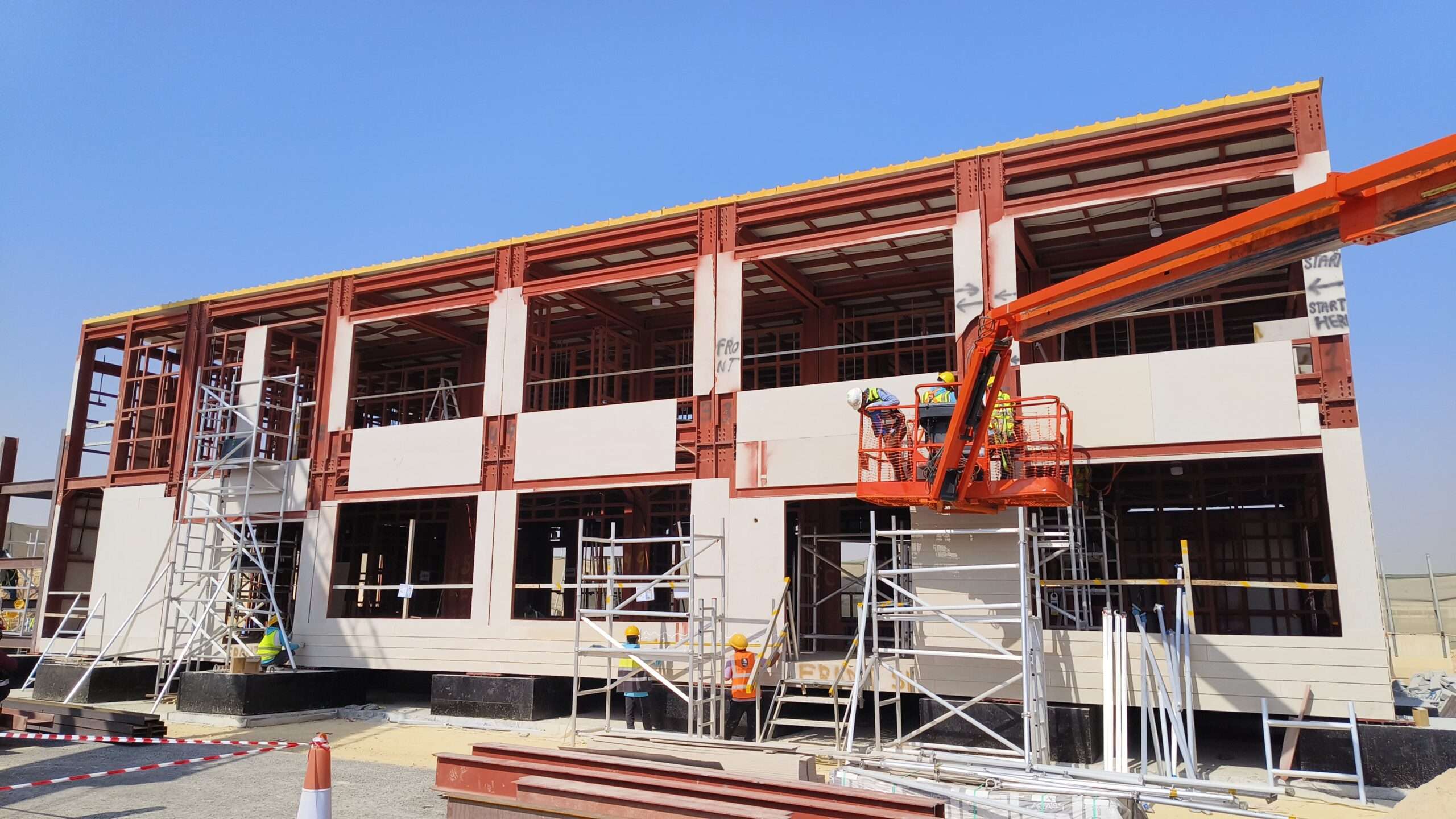 Two-story prefabricated site office construction with heavy steel structure in Riyadh