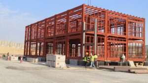 Steel frame structure assembly for multi-story prefab site office building in Riyadh