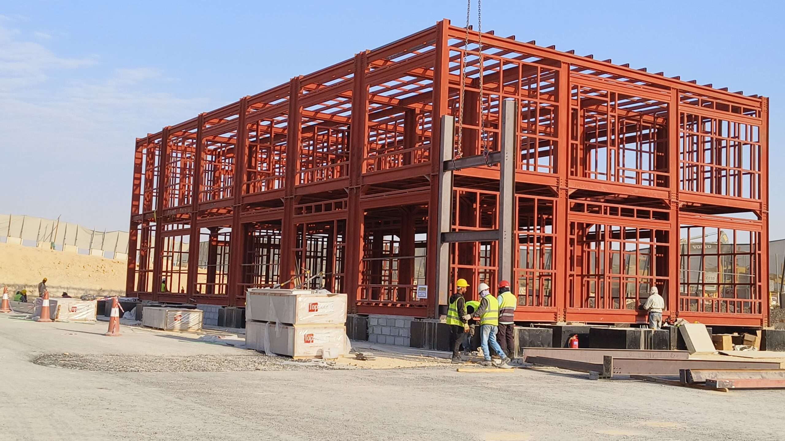 Steel frame structure assembly for multi-story prefab site office building in Riyadh