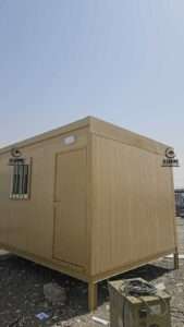 Beige sandwich panel porta cabin unit with door and window