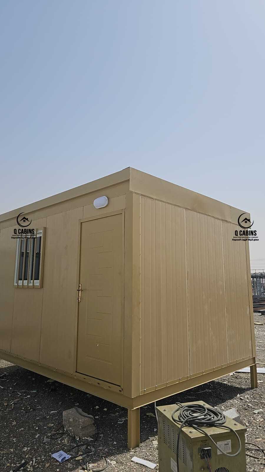 Beige sandwich panel porta cabin unit with door and window