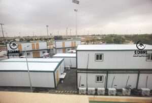 Top view of modular sandwich panel cabin layout installed at project site camp