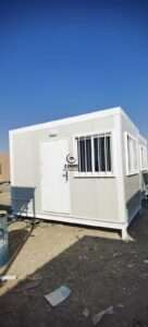 Compact white sandwich panel security booth cabin with white entrance door