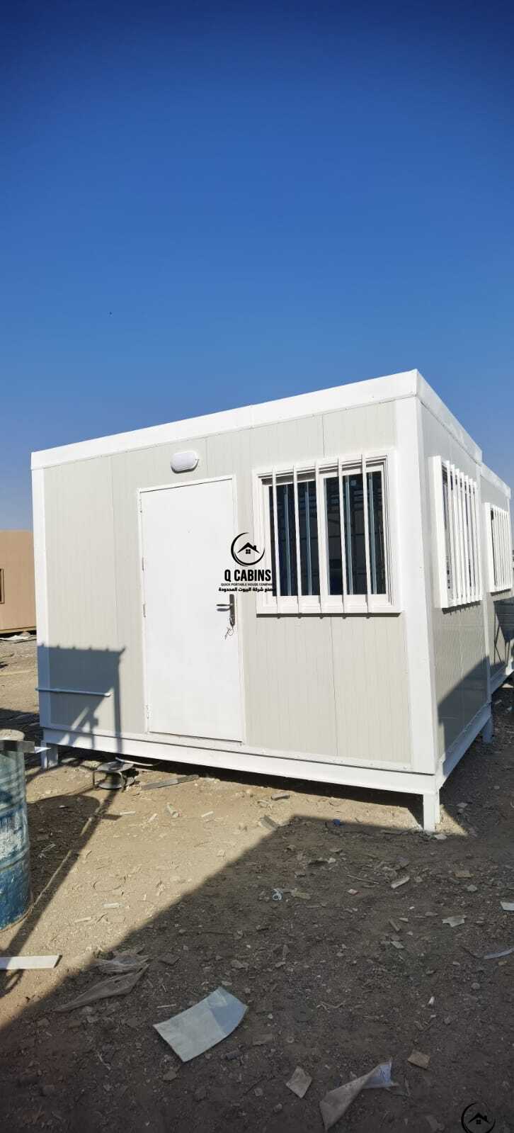 Compact white sandwich panel security booth cabin with white entrance door