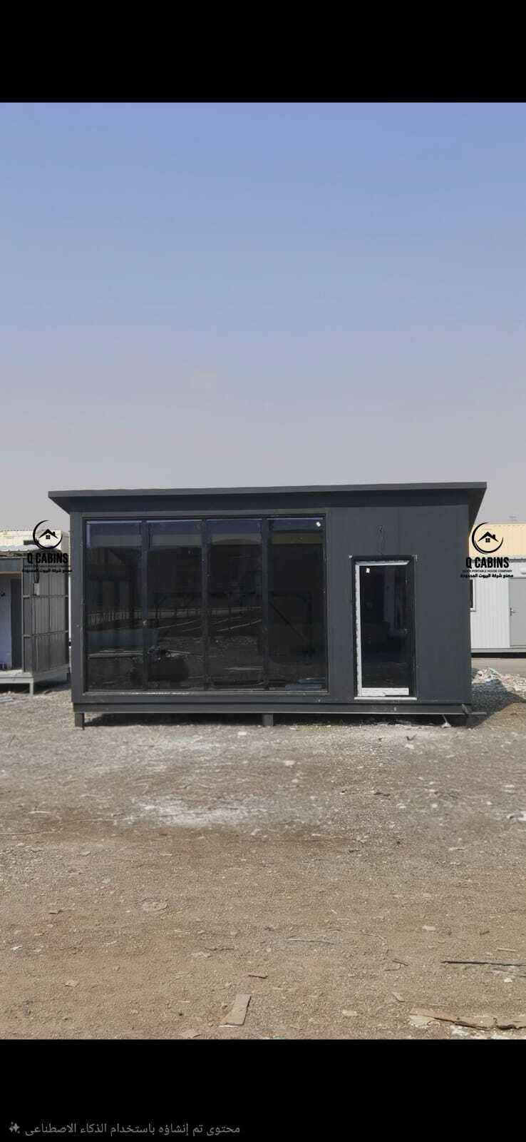 Modern dark grey glass front sandwich panel porta cabin office