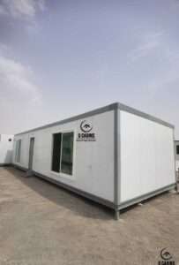 Clean modern sandwich panel office room with sliding glass windows